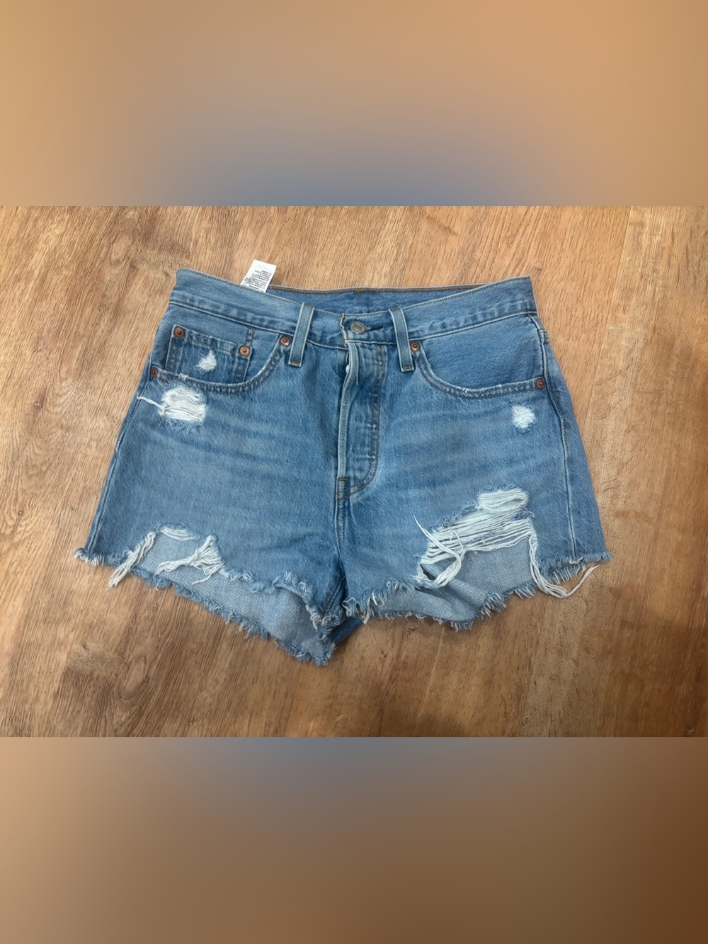 Levi 501 Light Blue Distressed Denim Cutoff Shorts